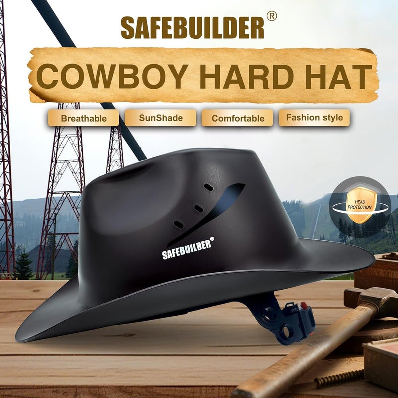 SAFEBUILDER Cowboy Style Hard Hat Class C Safety Helmet Vented Full Brim Hard Hats Work Safety Helmet for Men and Women Outdoor,Industrial,Construction Head Protection- ANSI Approved - Image 3